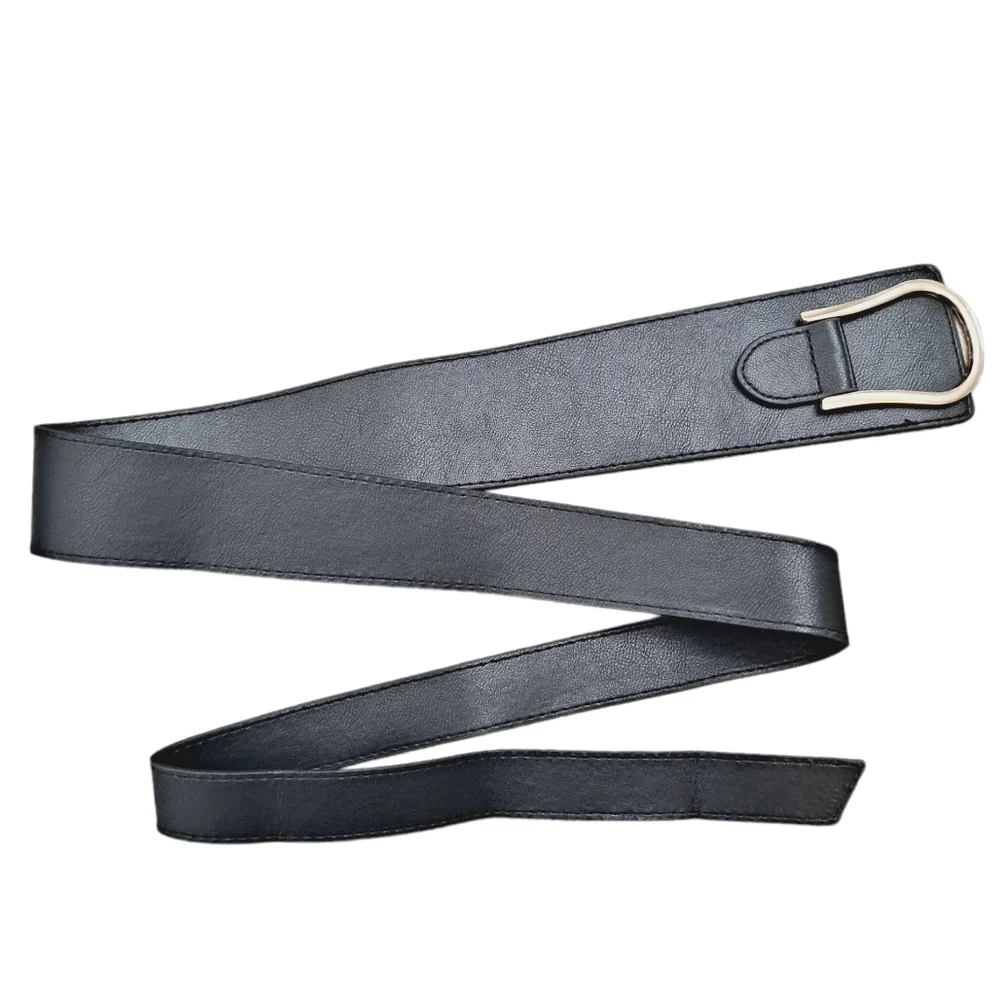 Black Faux Leather Corset Wrap Wide Waist belt Boho Asymmetrical Gold Buckle